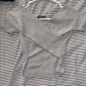 Grey off the shoulder crop top
